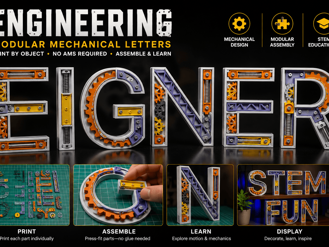 Engineering Alphabet Modular Mechanical Letters MakerWorld project cover