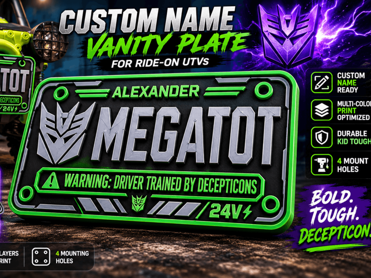 MEGATOT – Custom Ride-On UTV Vanity Plate MakerWorld project cover